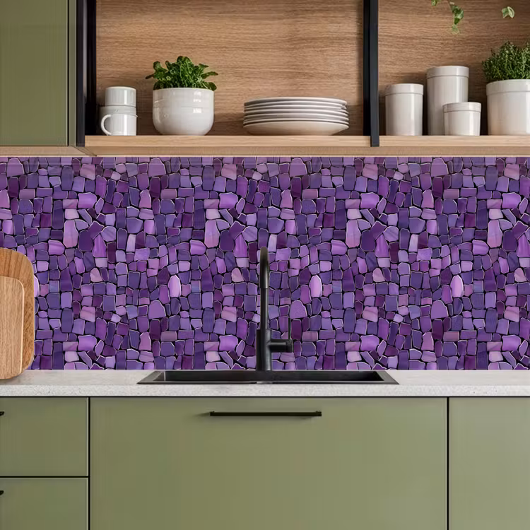 Küchenrückwand - Lila – Mosaik – Scherben – Stein – Muster — 8