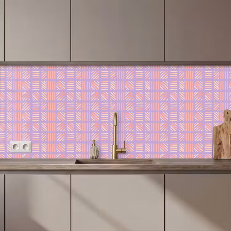 Küchenrückwand - Lila – Rosa – Geometrisch – Streifen – Blöcke – Muster — 1