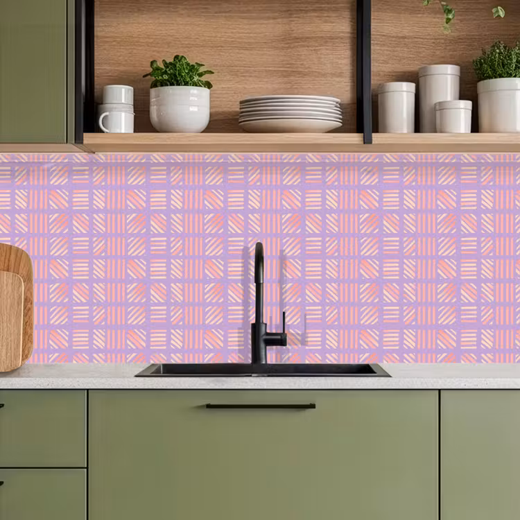 Küchenrückwand - Lila – Rosa – Geometrisch – Streifen – Blöcke – Muster — 8