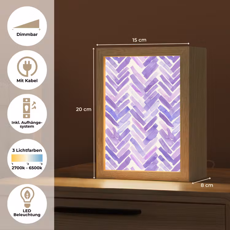 Personalisierte Lightbox - Lila – Fischgrätmuster – Aquarell – Pinselstriche – Muster — 6