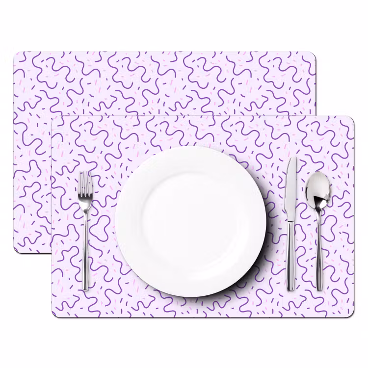 Tischset - 6 Stück - Lila – Abstrakt – Memphis – Retro – Sprenkel – Muster — 2