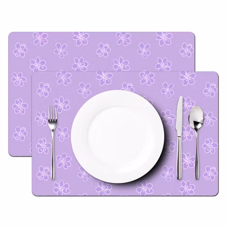 Tischset - 6 Stück - Lila – Botanisch – Blumen – Handgezeichnet – Muster — 2
