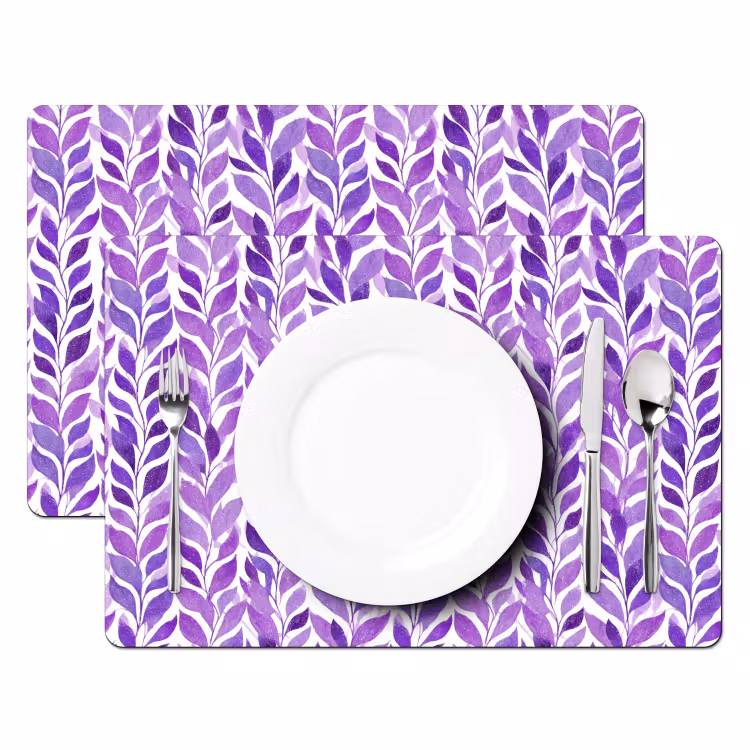 Tischset - 6 Stück - Lila – Botanisch – Blätter – Aquarell – Zweige – Muster — 2