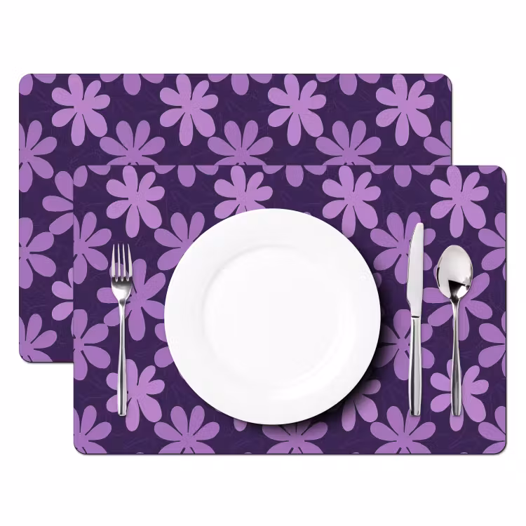 Tischset - 6 Stück - Lila – Botanisch – Blumen – Retro – Muster — 2