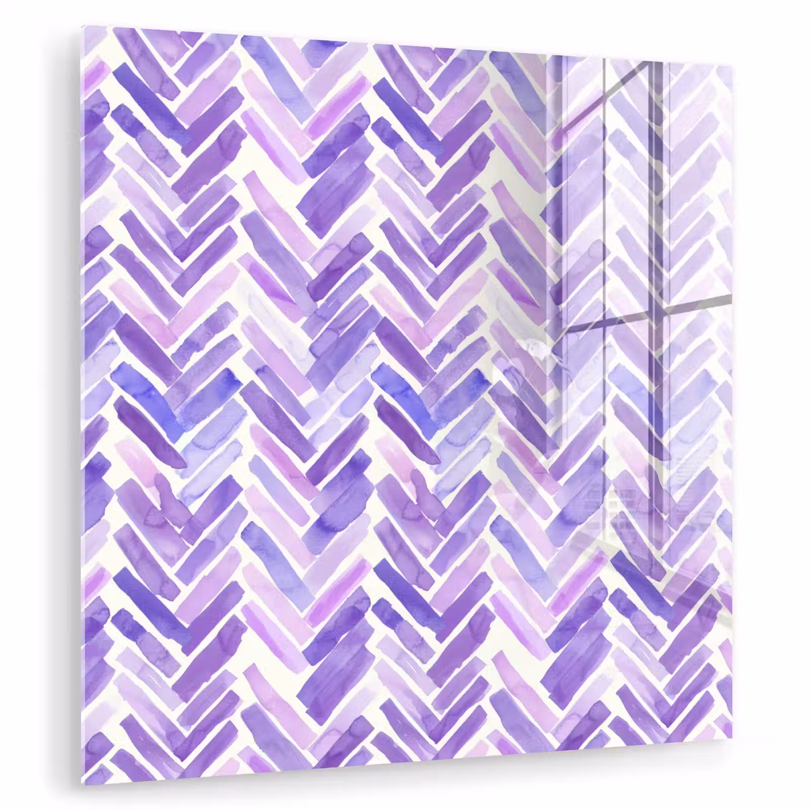 Glasbild - Lila – Fischgrätmuster – Aquarell – Pinselstriche – Muster — 1