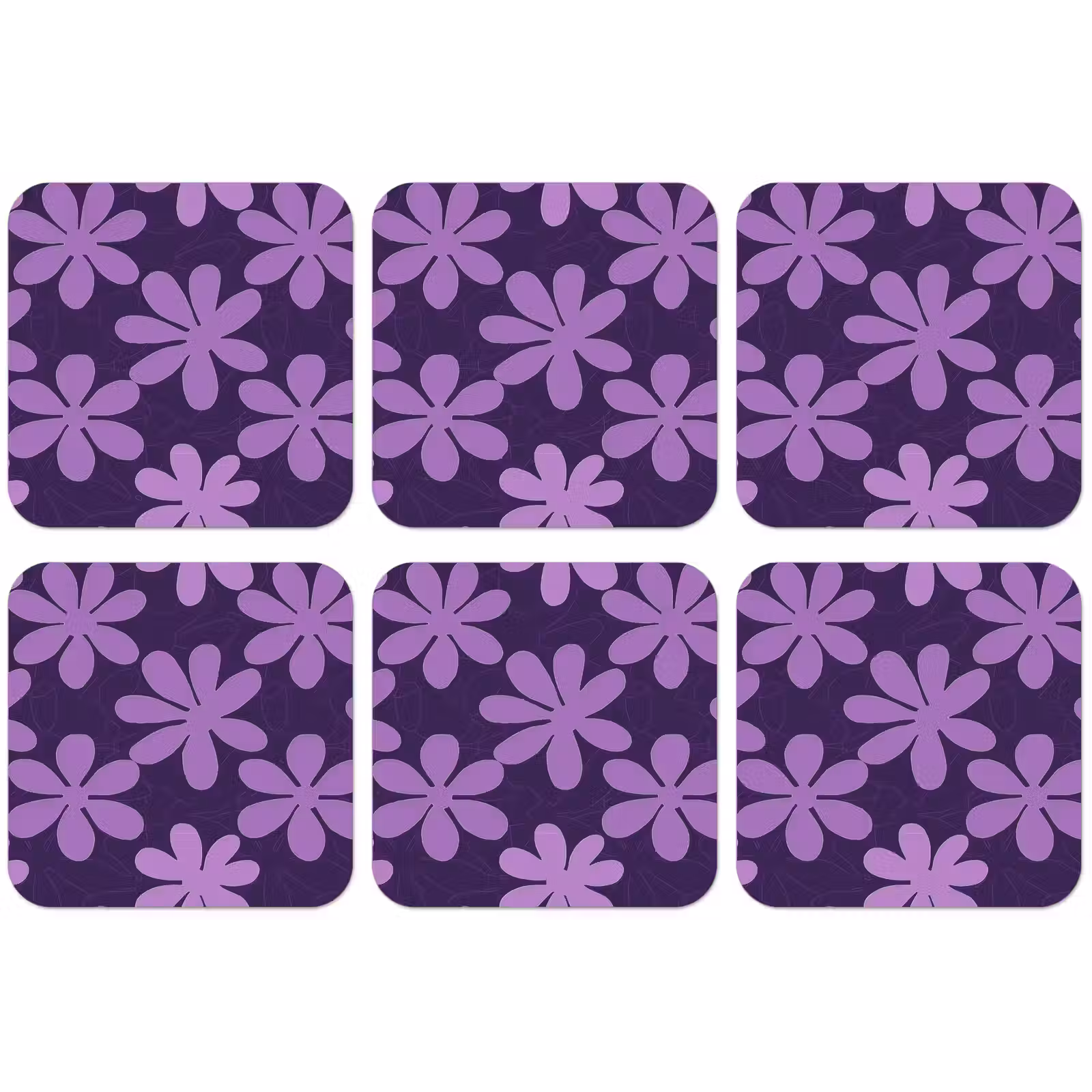 Untersetzer - Lila – Botanisch – Blumen – Retro – Muster — 1