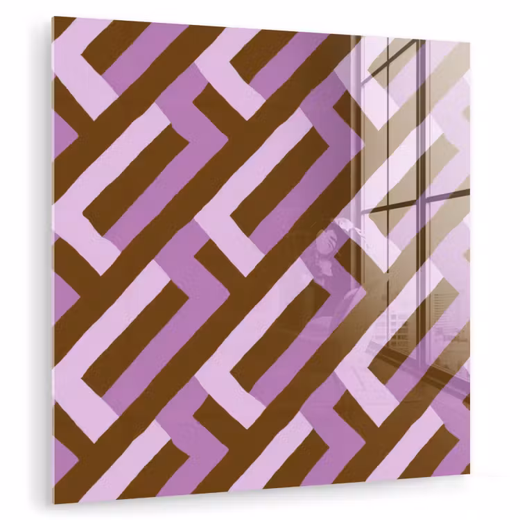 Glasbild - Braun – Rosa – Geometrisch – Mäander – Muster — 1