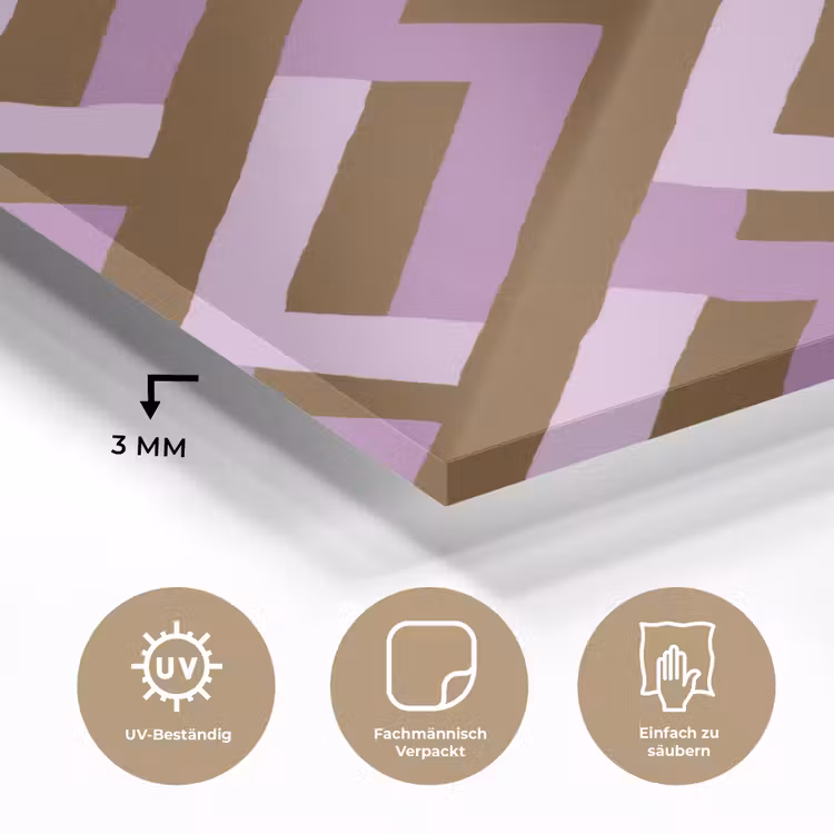 Glasbild - Braun – Rosa – Geometrisch – Mäander – Muster — 3