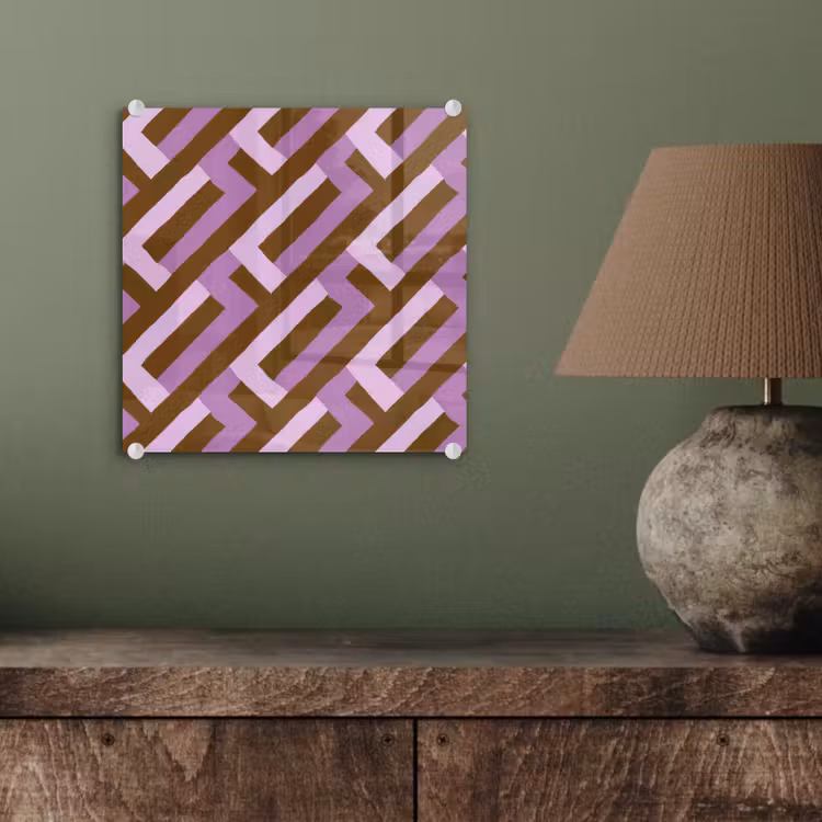 Glasbild - Braun – Rosa – Geometrisch – Mäander – Muster — 4