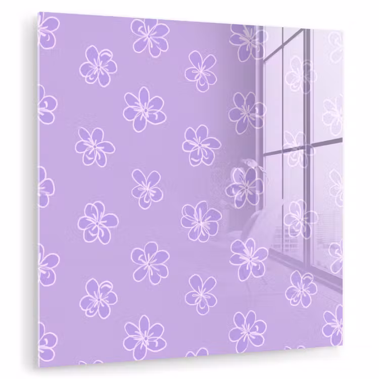 Glasbild - Lila – Botanisch – Blumen – Handgezeichnet – Muster — 1