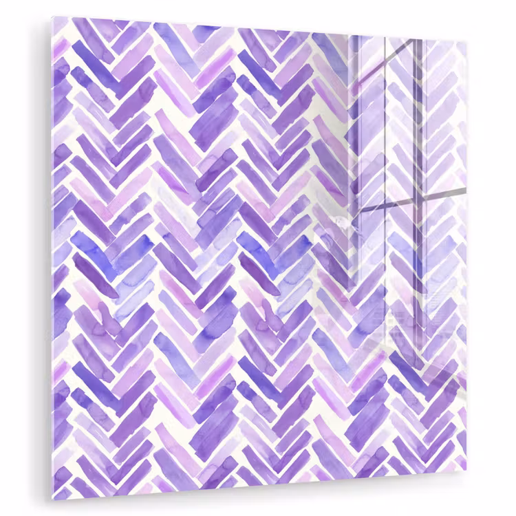 Glasbild - Lila – Fischgrätmuster – Aquarell – Pinselstriche – Muster — 1