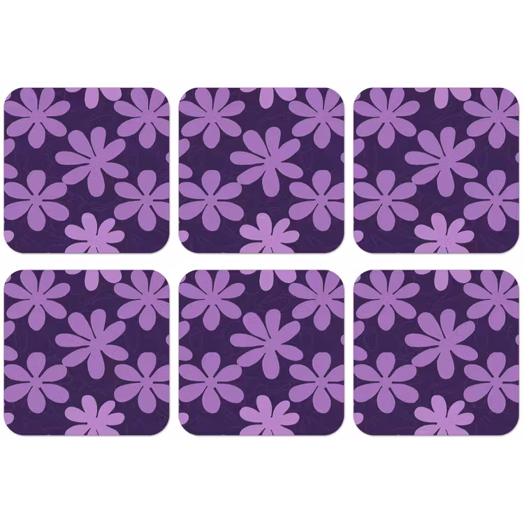 Untersetzer - Lila – Botanisch – Blumen – Retro – Muster — 1