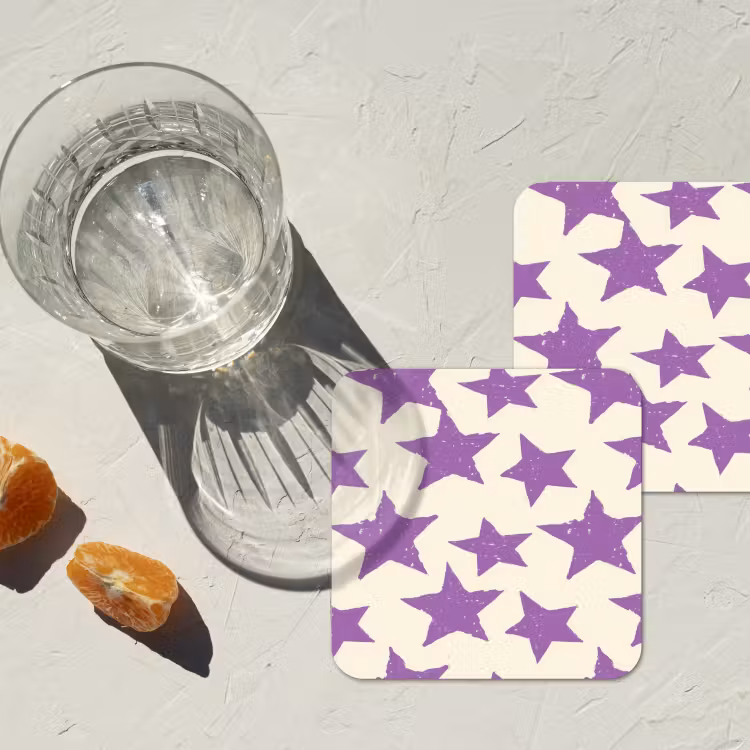Untersetzer - Lila – Geometrisch – Sterne – Stempel – Muster — 2