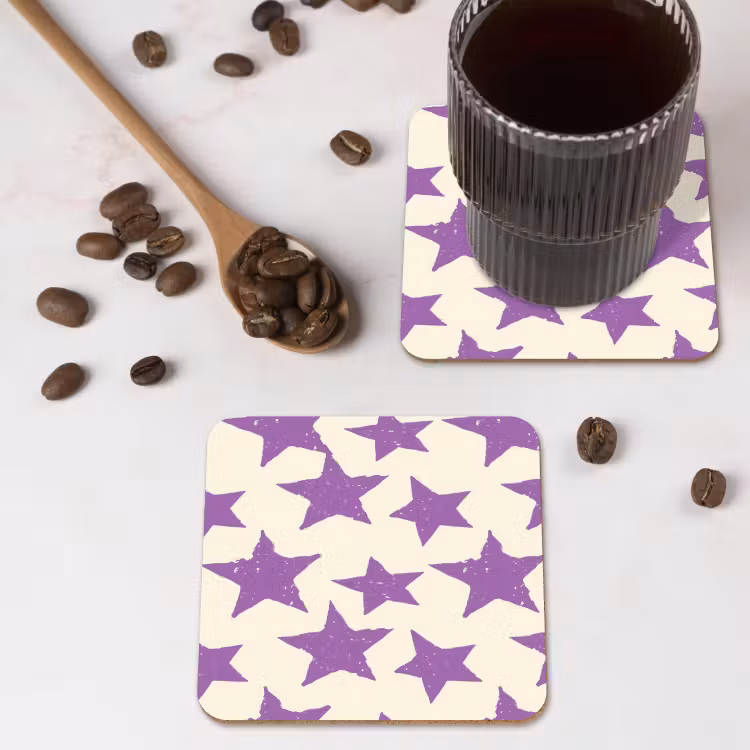 Untersetzer - Lila – Geometrisch – Sterne – Stempel – Muster — 4