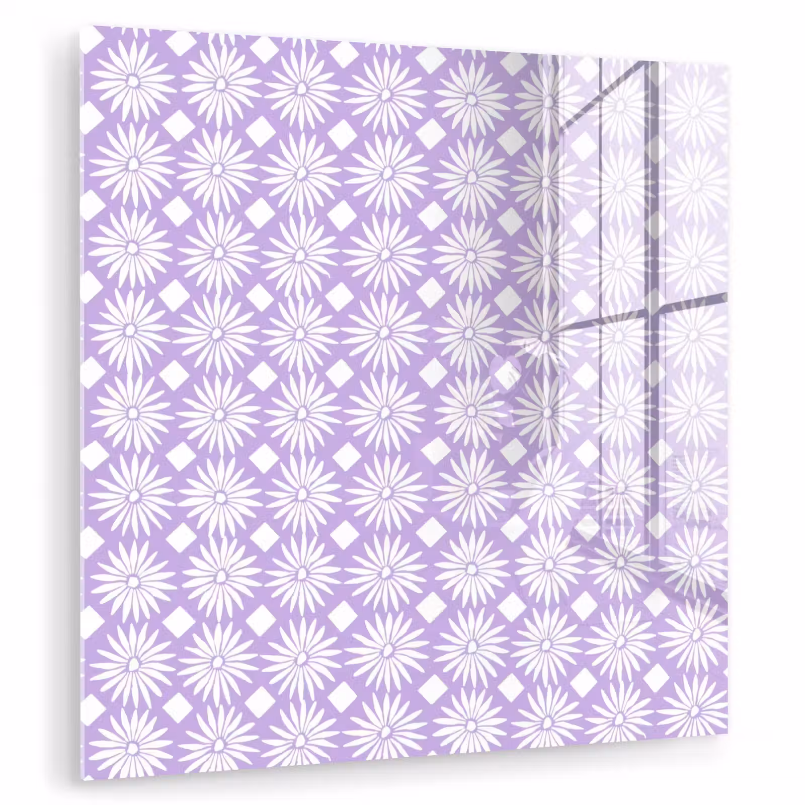 Glasbild - Lila – Botanisch – Blumen – Gänseblümchen – Muster — 1