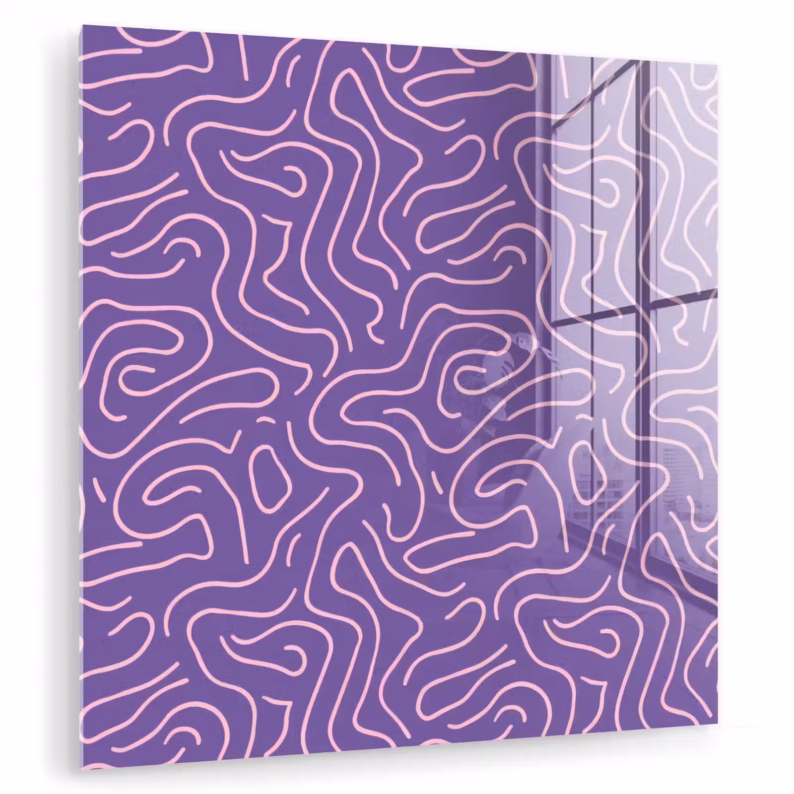 Glasbild - Lila – Rosa – Abstrakt – Linien – Labyrinth – Muster — 1