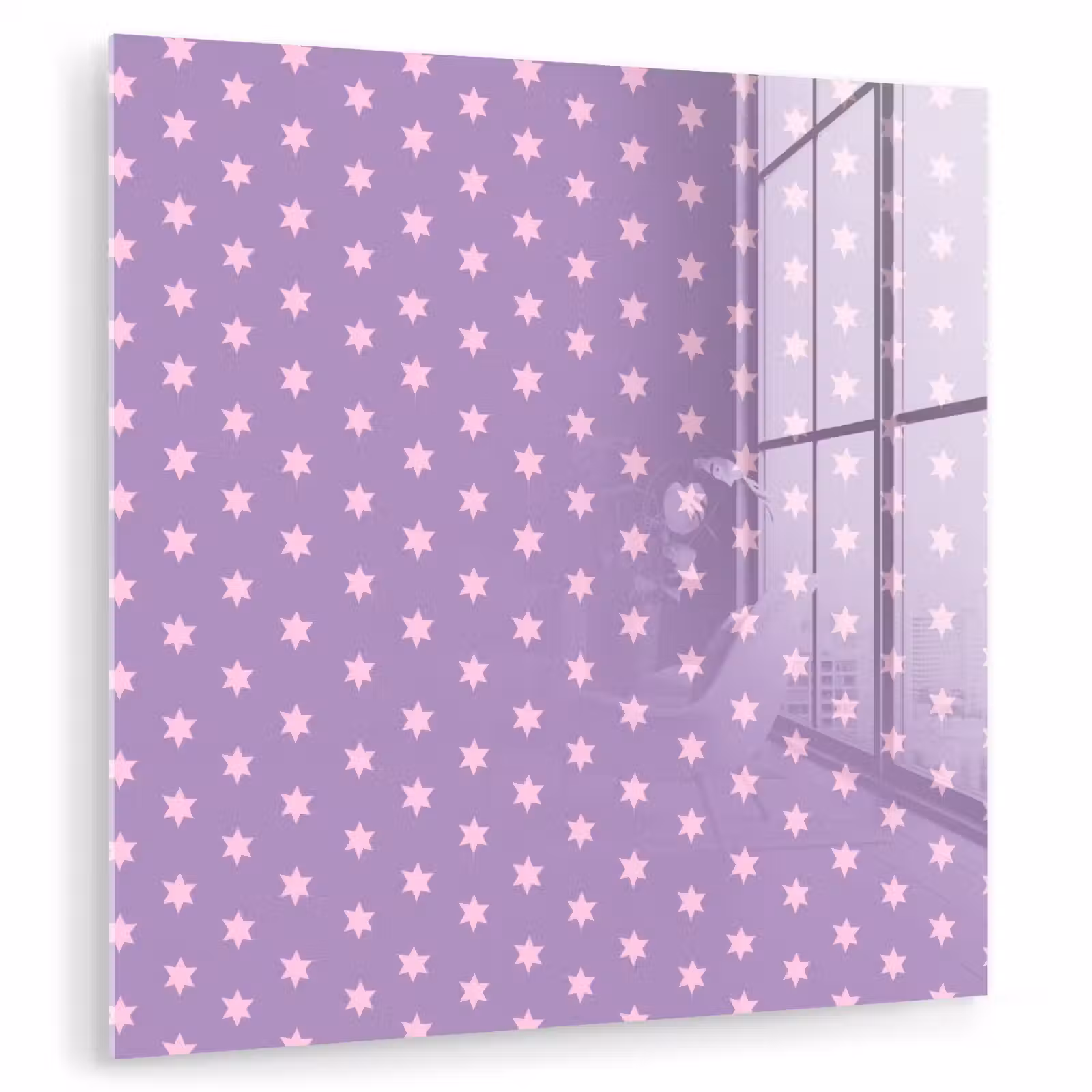 Glasbild - Lila – Rosa – Sterne – Geometrisch – Muster — 1