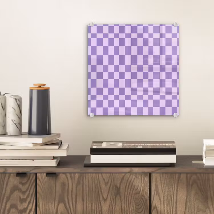 Glasbild - Lila – Geometrisch – Schachbrettmuster – Blöcke – Muster — 2