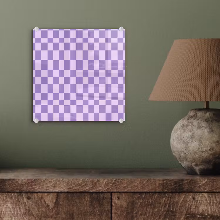 Glasbild - Lila – Geometrisch – Schachbrettmuster – Blöcke – Muster — 4