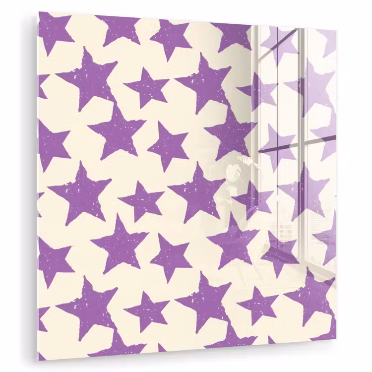 Glasbild - Lila – Geometrisch – Sterne – Stempel – Muster — 1
