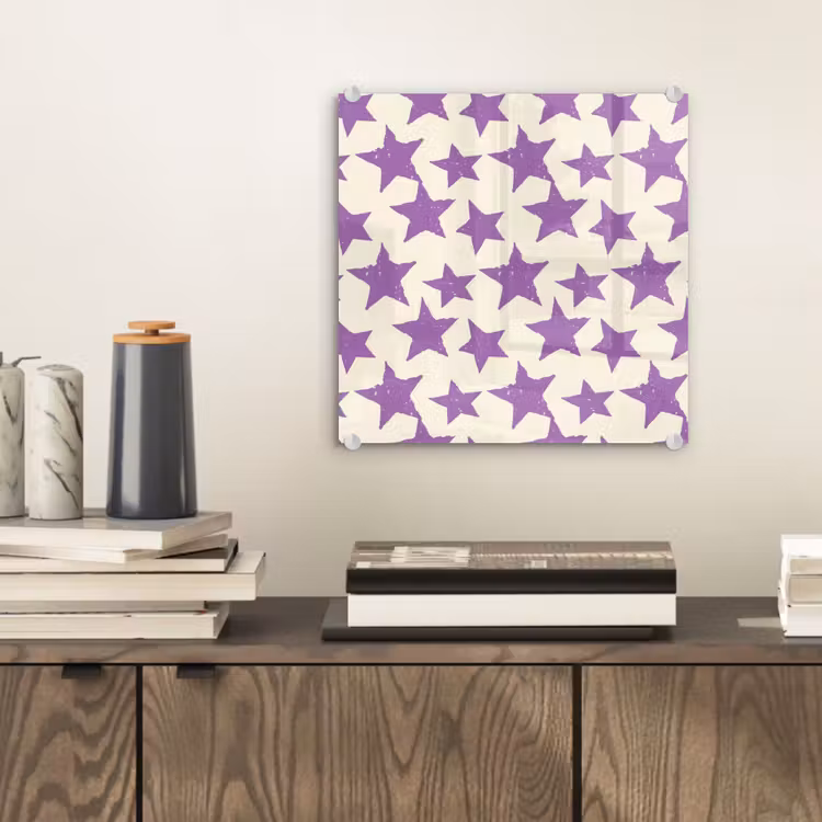 Glasbild - Lila – Geometrisch – Sterne – Stempel – Muster — 2