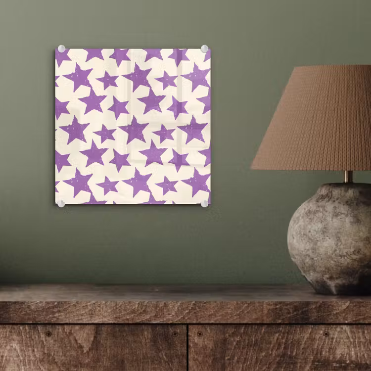 Glasbild - Lila – Geometrisch – Sterne – Stempel – Muster — 4