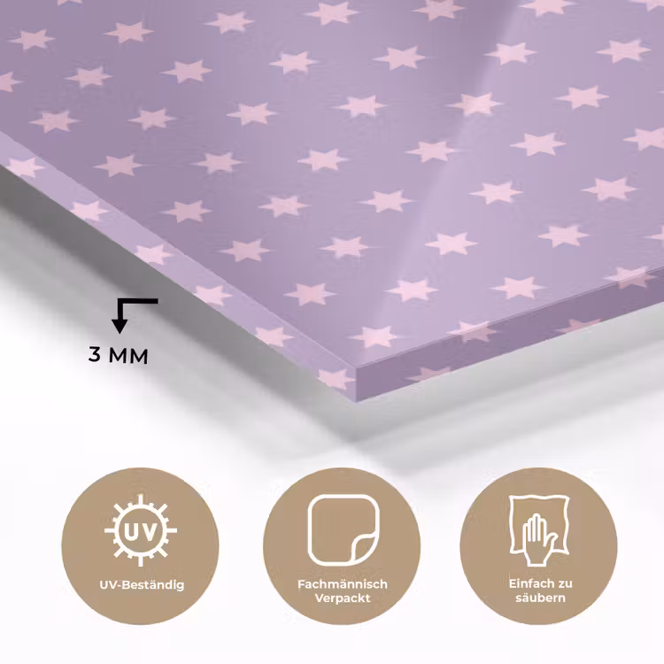 Glasbild - Lila – Rosa – Sterne – Geometrisch – Muster — 3