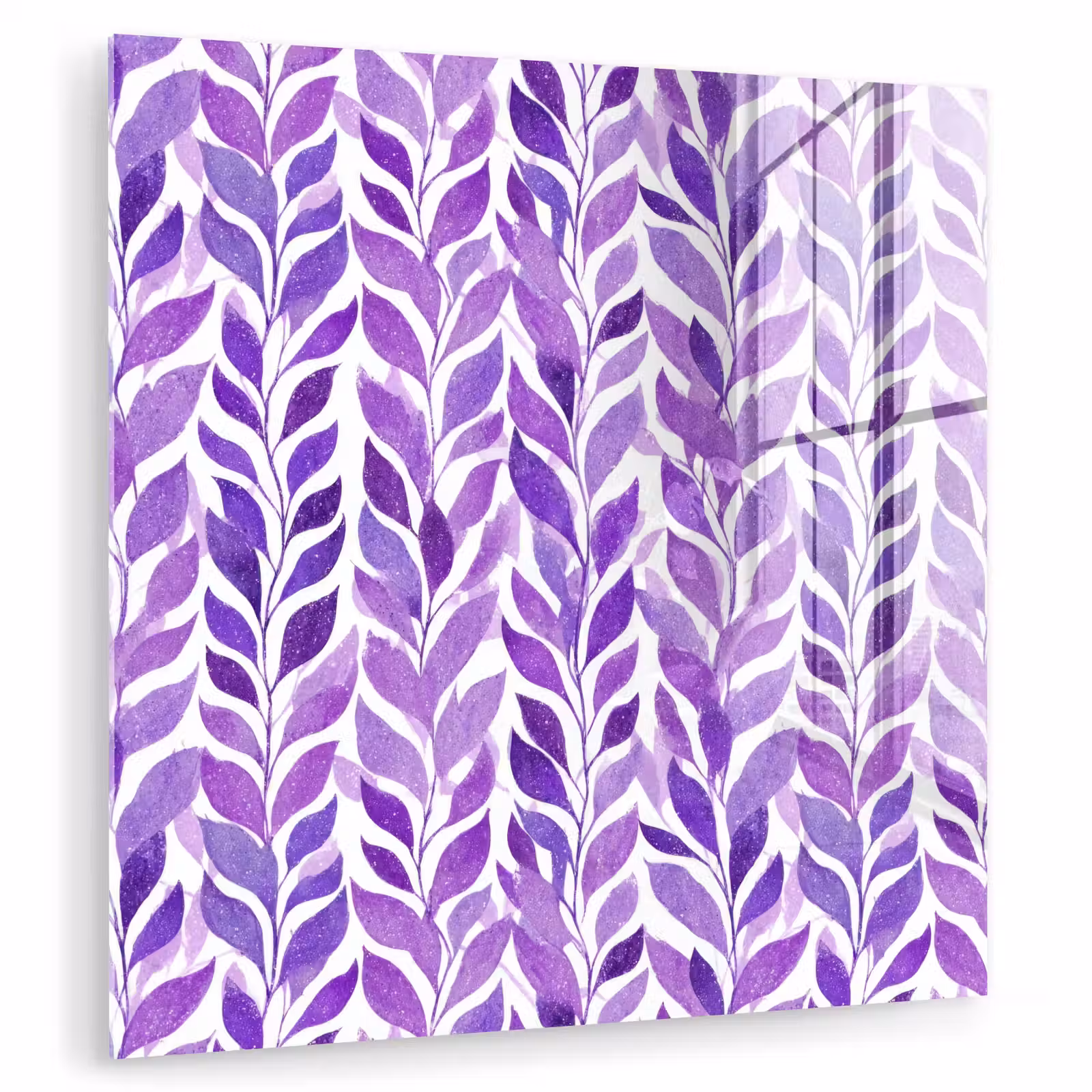 Glasbild - Lila – Botanisch – Blätter – Aquarell – Zweige – Muster — 1
