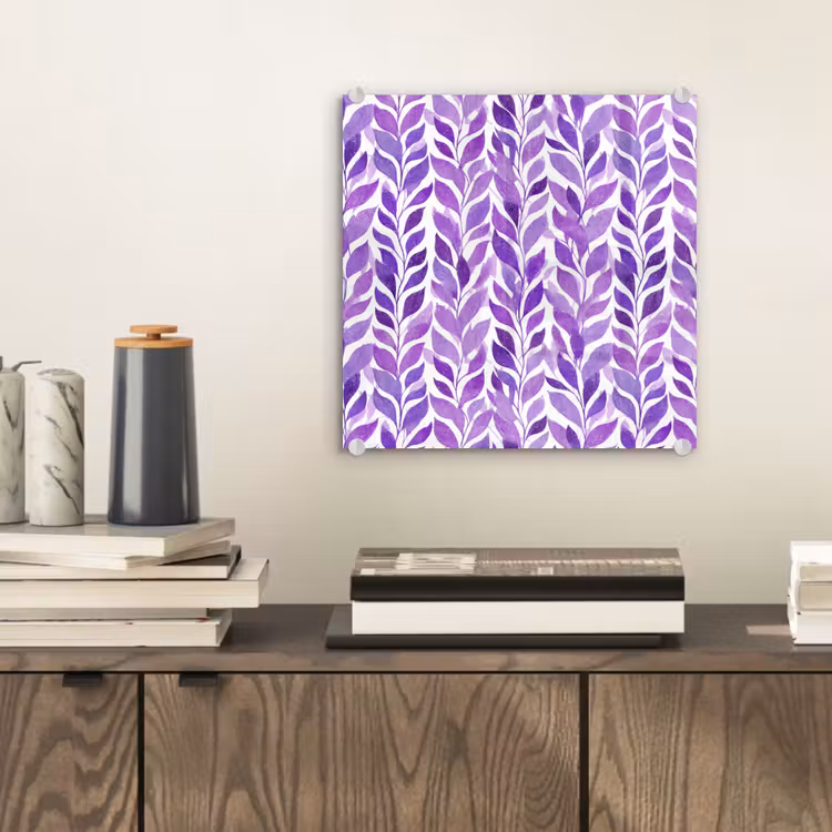 Glasbild - Lila – Botanisch – Blätter – Aquarell – Zweige – Muster — 2
