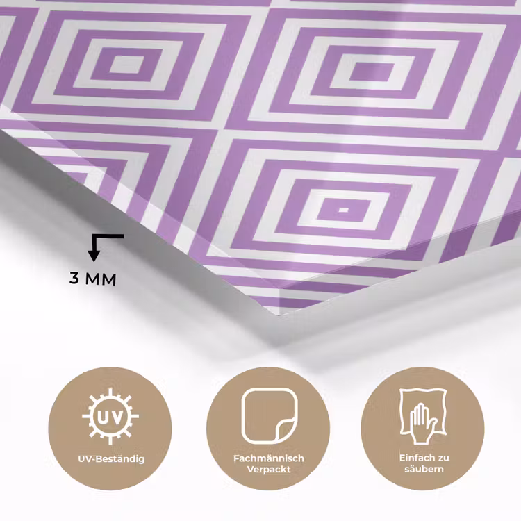 Glasbild - Lila – Geometrisch – Rauten – Konzentrisch – Muster — 3