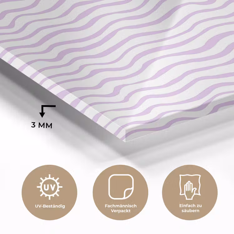 Glasbild - Lila – Geometrisch – Wellen – Linien – Muster — 3