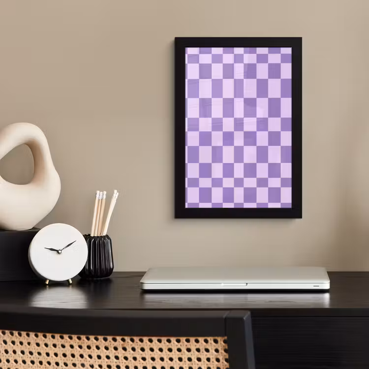Bilder mit Rahmen - Lila – Geometrisch – Schachbrettmuster – Blöcke – Muster — 2