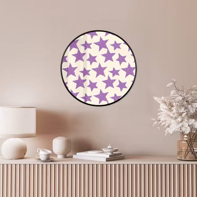 Poster im Rahmen Rund - Lila – Geometrisch – Sterne – Stempel – Muster — 5