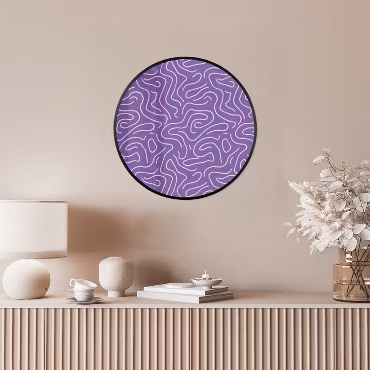 Poster im Rahmen Rund - Lila – Rosa – Abstrakt – Linien – Labyrinth – Muster — 5