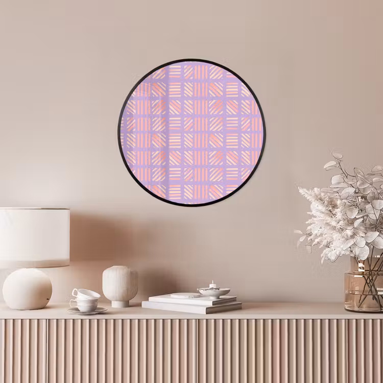 Poster im Rahmen Rund - Lila – Rosa – Geometrisch – Streifen – Blöcke – Muster — 5