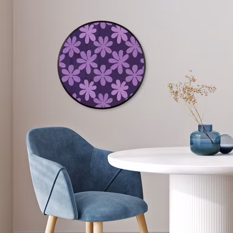 Poster im Rahmen Rund - Lila – Botanisch – Blumen – Retro – Muster — 4