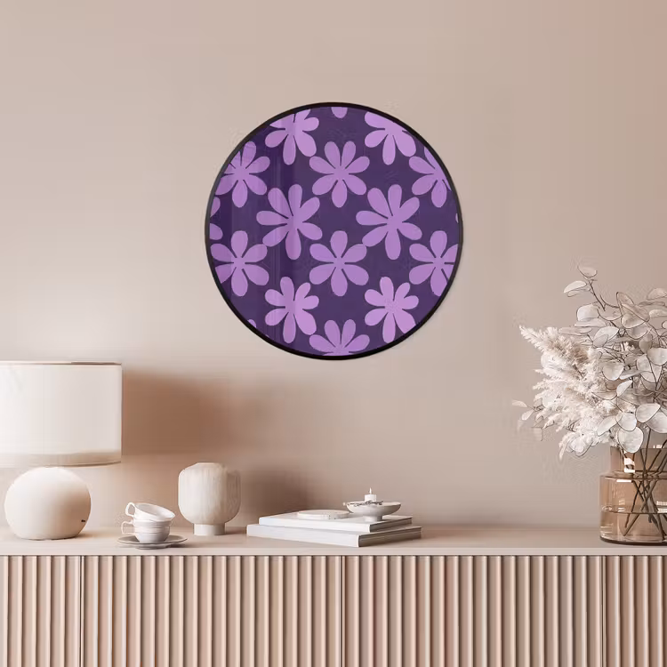 Poster im Rahmen Rund - Lila – Botanisch – Blumen – Retro – Muster — 5