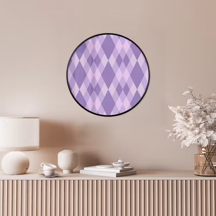 Poster im Rahmen Rund - Lila – Geometrisch – Rauten – Argyle – Muster — 5