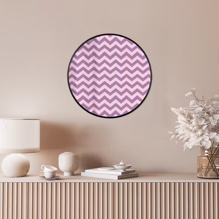 Poster im Rahmen Rund - Lila – Rosa – Geometrisch – Chevron – Zickzack – Muster — 5