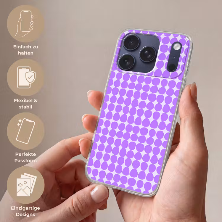 Handyhülle - Lila – Geometrisch – Punkte – Polka Dot – Muster — 4