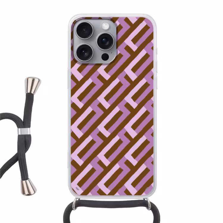 Handyhülle mit Band - Braun – Rosa – Geometrisch – Mäander – Muster — 1