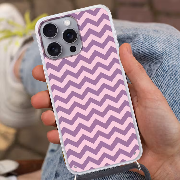 Handyhülle mit Band - Lila – Rosa – Geometrisch – Chevron – Zickzack – Muster — 2