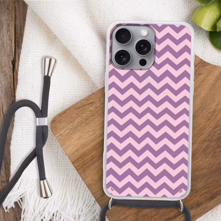 Handyhülle mit Band - Lila – Rosa – Geometrisch – Chevron – Zickzack – Muster — 3