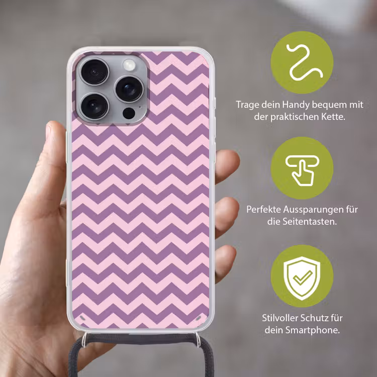 Handyhülle mit Band - Lila – Rosa – Geometrisch – Chevron – Zickzack – Muster — 4