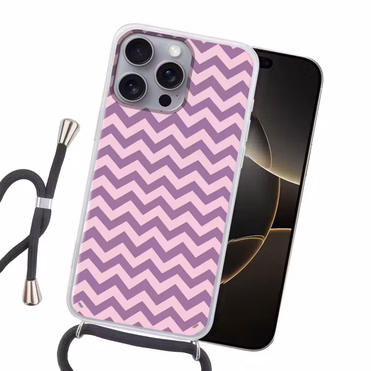 Handyhülle mit Band - Lila – Rosa – Geometrisch – Chevron – Zickzack – Muster — 5