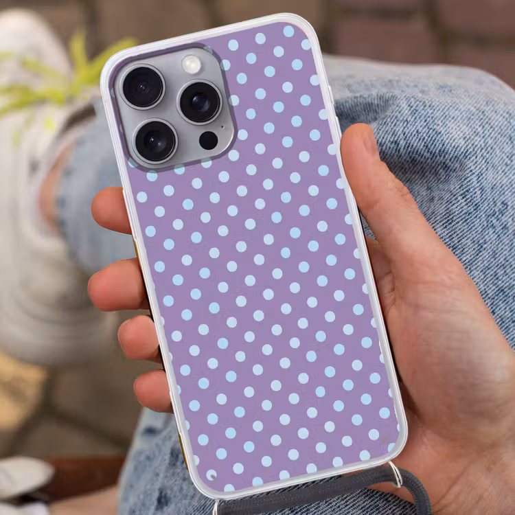 Handyhülle mit Band - Lila – Blau – Geometrisch – Punkte – Polka Dot – Muster — 2