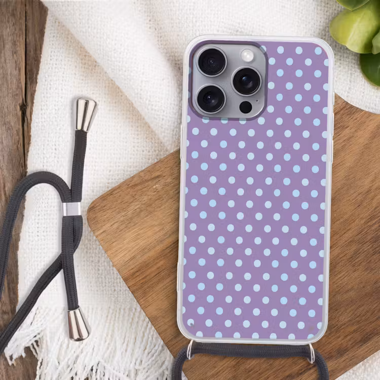 Handyhülle mit Band - Lila – Blau – Geometrisch – Punkte – Polka Dot – Muster — 3