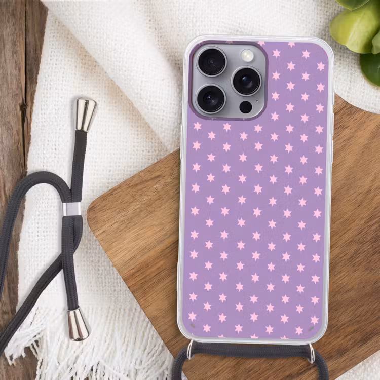 Handyhülle mit Band - Lila – Rosa – Sterne – Geometrisch – Muster — 3
