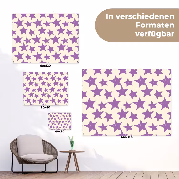Gartenposter - Lila – Geometrisch – Sterne – Stempel – Muster — 6
