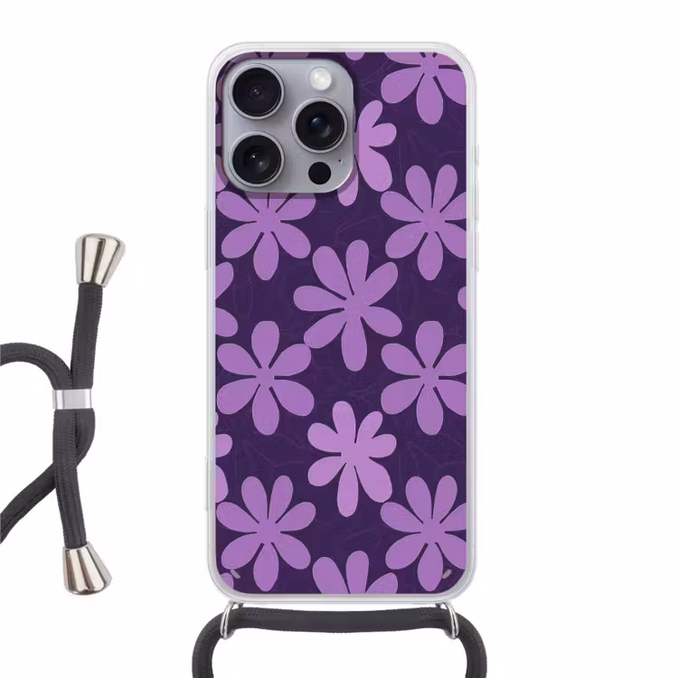 Handyhülle mit Band - Lila – Botanisch – Blumen – Retro – Muster — 1